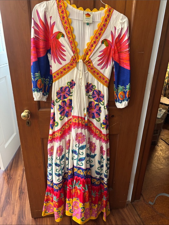 FARM Rio Dresses & Skirts - FARM Rio White Maxi Dress with Pink, Red, Blue & Yellow Floral Prints